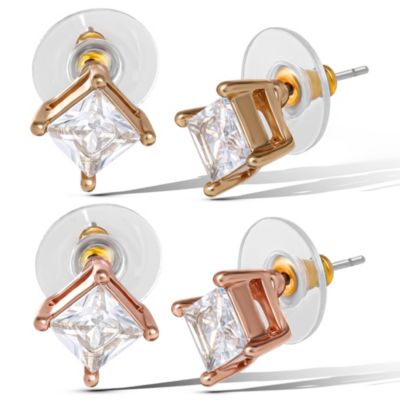 Square-Cut Crystal Stud Earrings Set