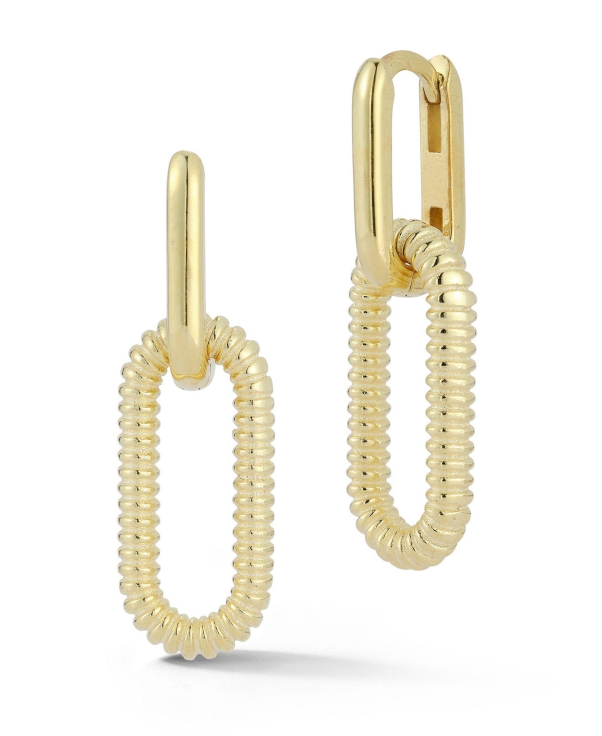 Sterling Silver Ribbed Link Drop Earrings - Silver