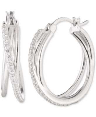 Lauren Ralph Lauren - Sterling Silver Cubic Zirconia Pav&eacute; Small Hoop Earrings, 1"
