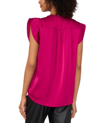 Women's Satin Flutter-Sleeve V-Neck Top