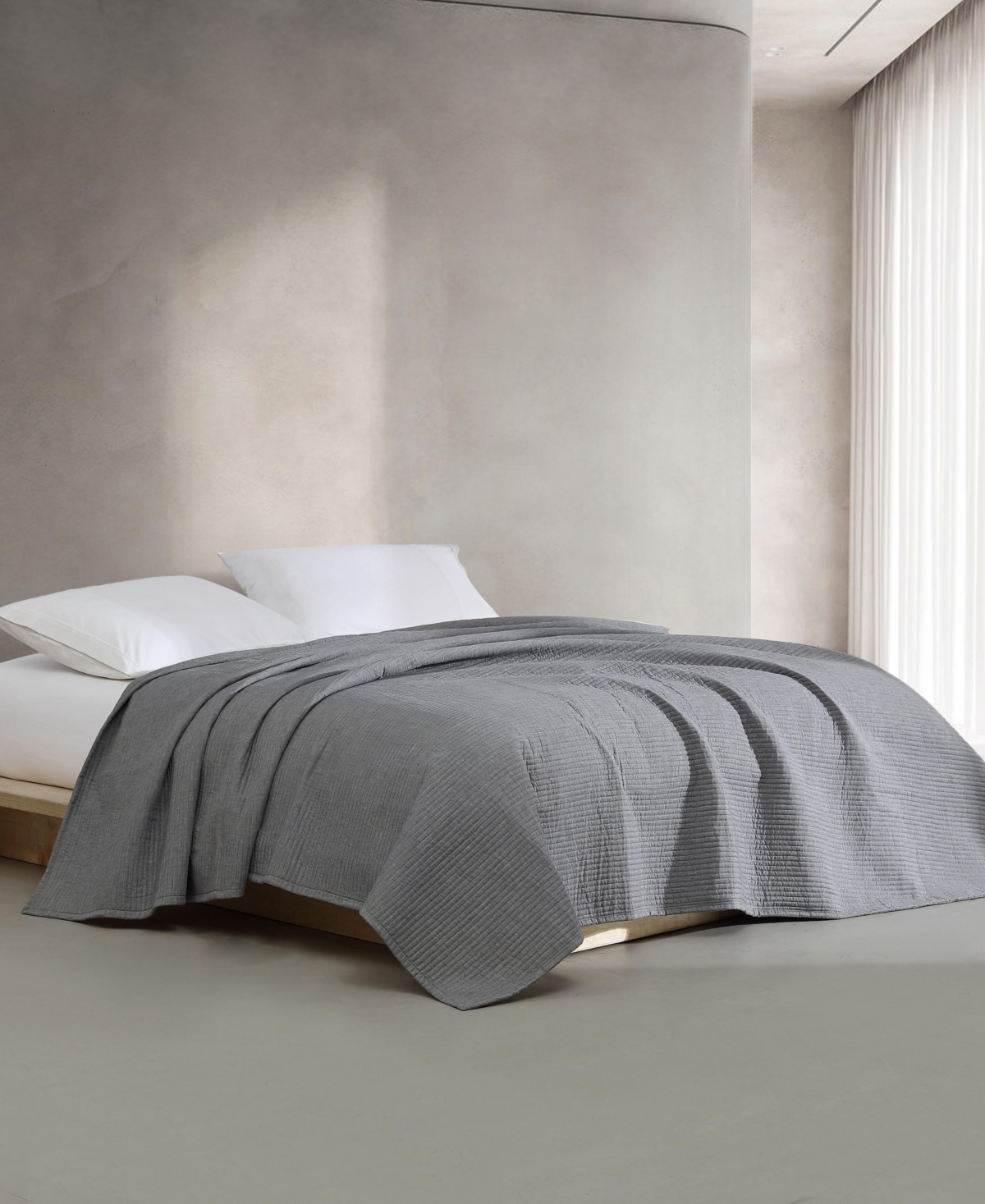Calvin Klein Washed Percale Cotton Solid 3 Piece Duvet Cover Set, Queen In Graphite
