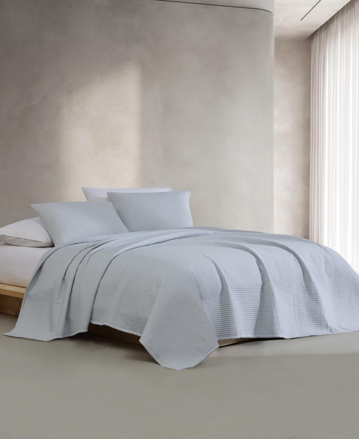 Calvin Klein Mini Channel Stitch Solid 3-pc. Quilt Set, King In Dawn Blue