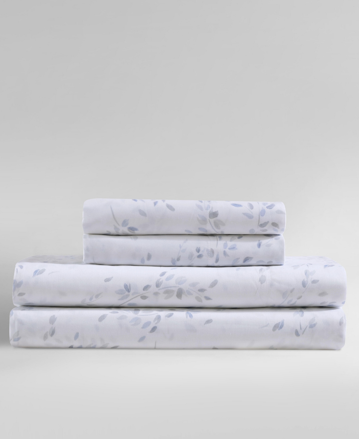 Calvin Klein Printed 300-thread Count Cotton Sateen 4-pc. Sheet Set, King In Airy Botanical Pale Blue