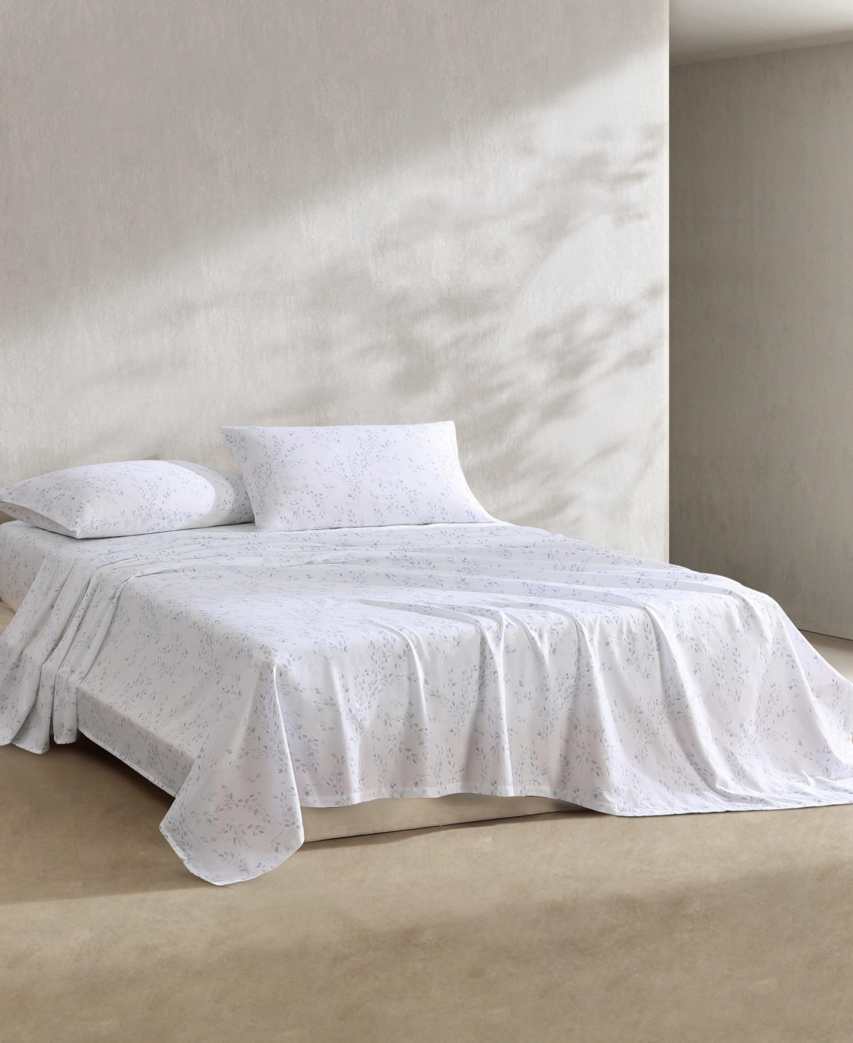 Calvin Klein Printed 300-thread Count Cotton Sateen 4-pc. Sheet Set, King In Airy Botanical Pale Blue