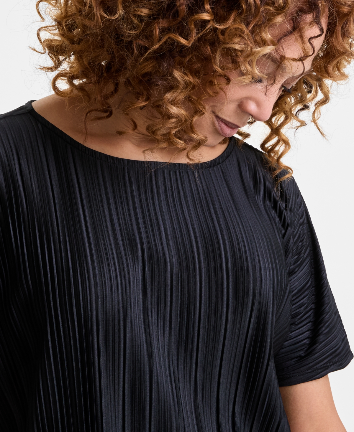 Jm Collection Women's Pleated Dolman Short-sleeve Top, Exclusively At Macy's In Deep Black