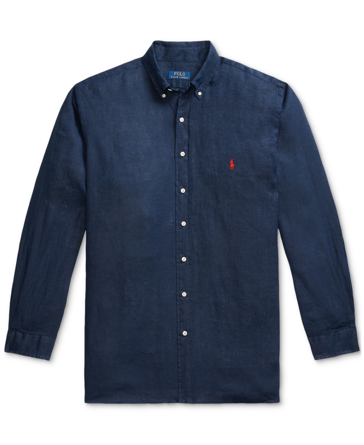 Polo Ralph Lauren Classic Fit Solid Navy Short Sleeve Linen Button-down Shirt In Blue