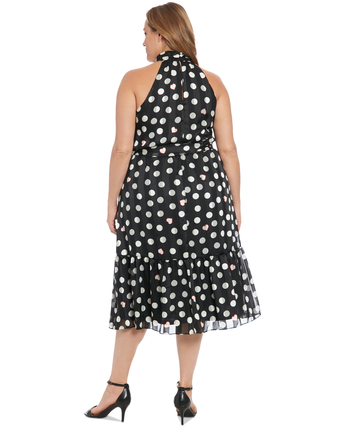 London Times Tie Waist Halter Midi Dress In Black Cream