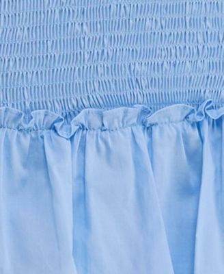 Juniors' Cotton Puff-Sleeve Smocked Dress