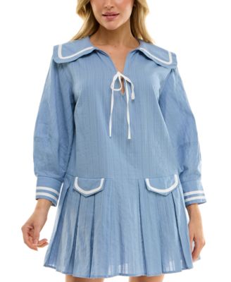 B Darlin - Juniors' Cotton Contrast-Trim Pleated Dresss