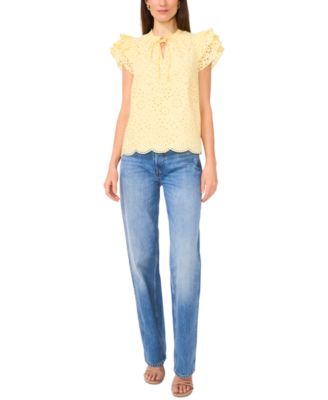 Women's Eyelet Flutter-Sleeve Top