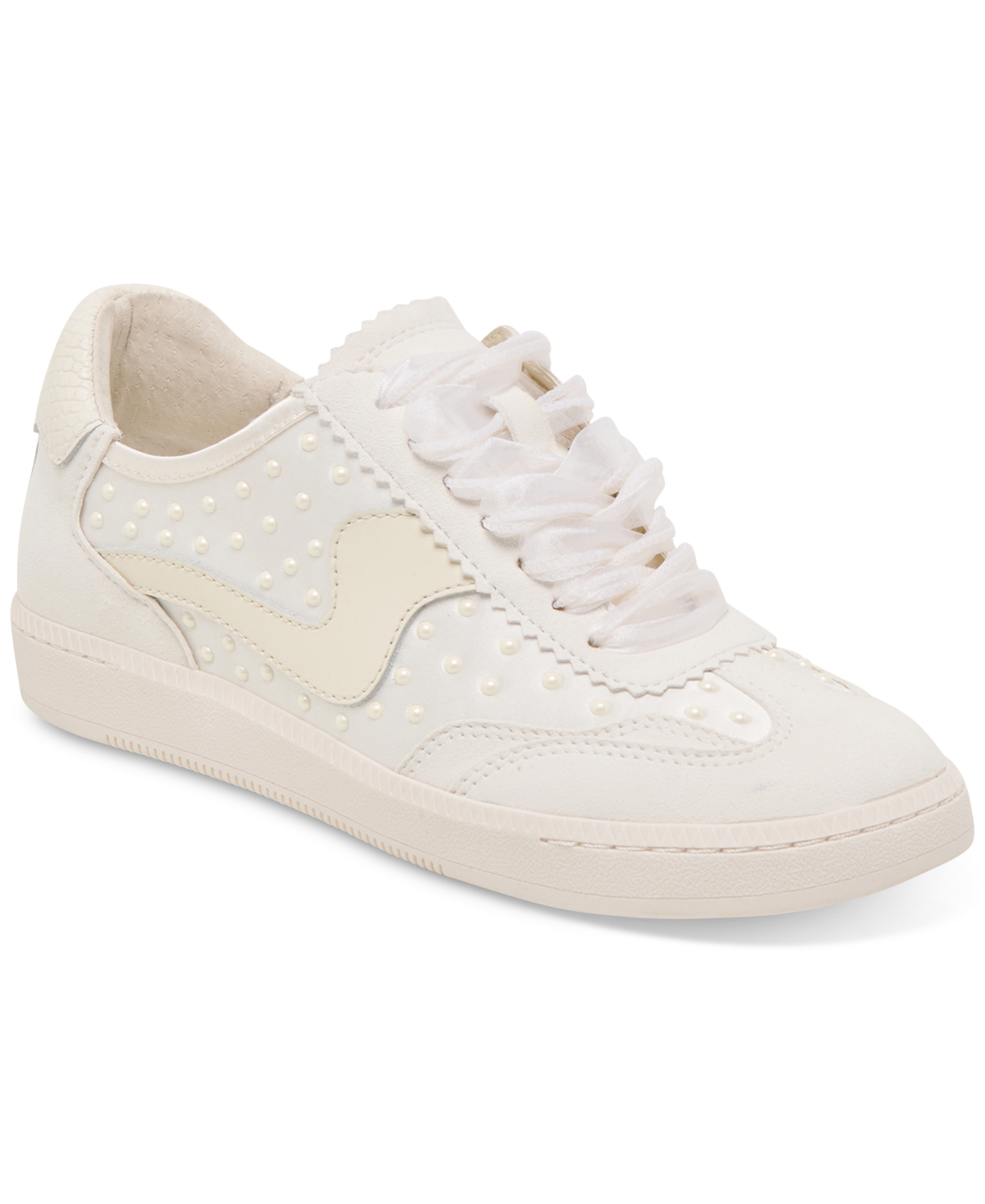 Dolce Vita Women's Notice Pearl Mesh Low Profile Lace-Up Sneakers - Off White Satin