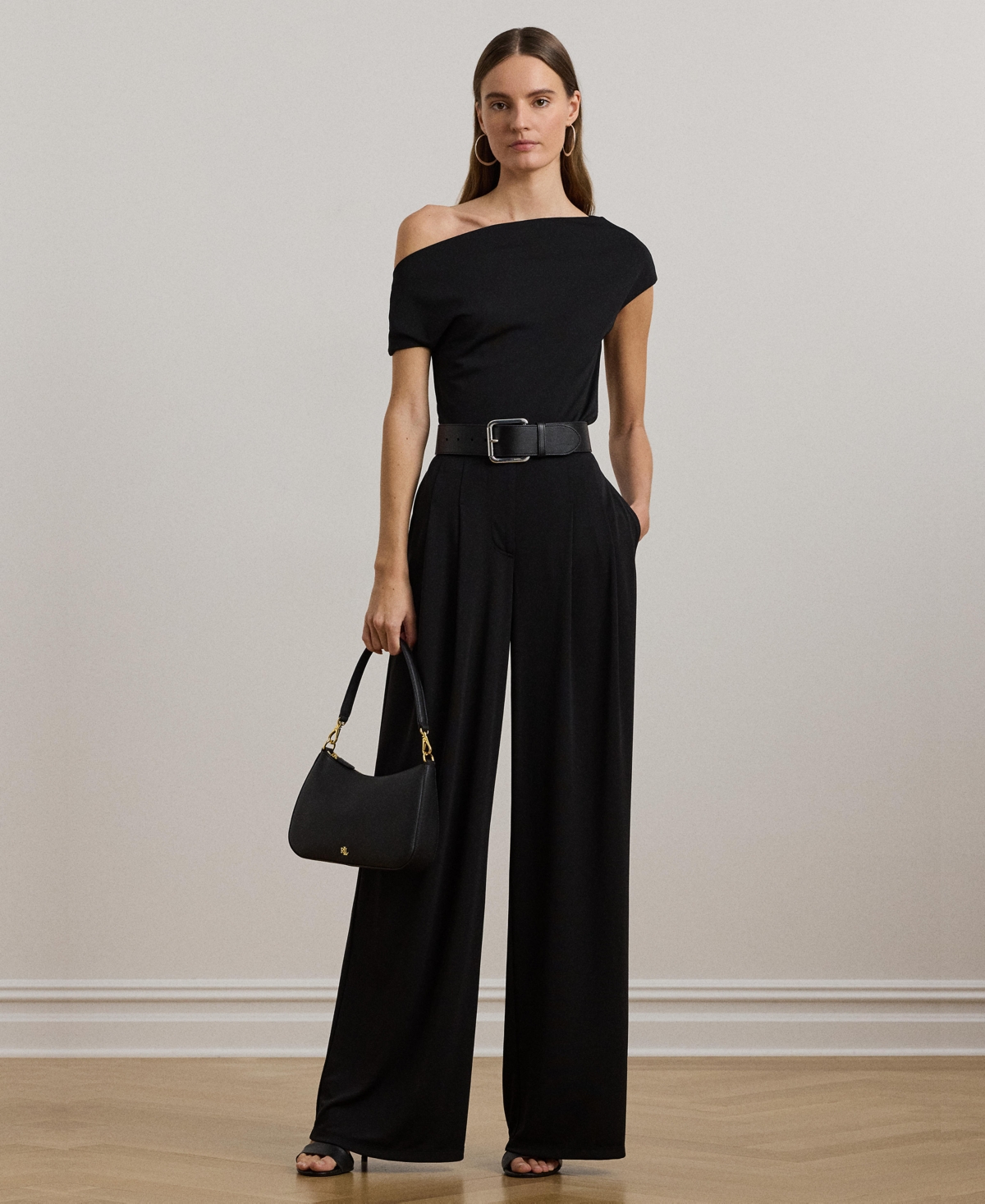 Women's Pleated Stretch Jersey Wide-Leg Pants, Regular & Petite - Black