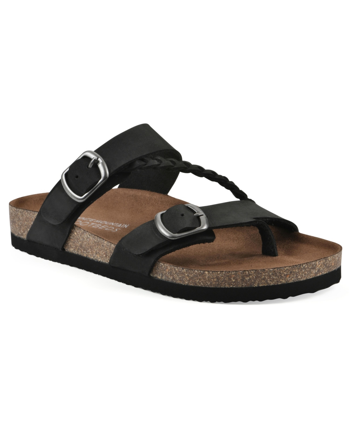White Mountain Women's Hammy Round Toe Flat Sandals In Black Nubuck