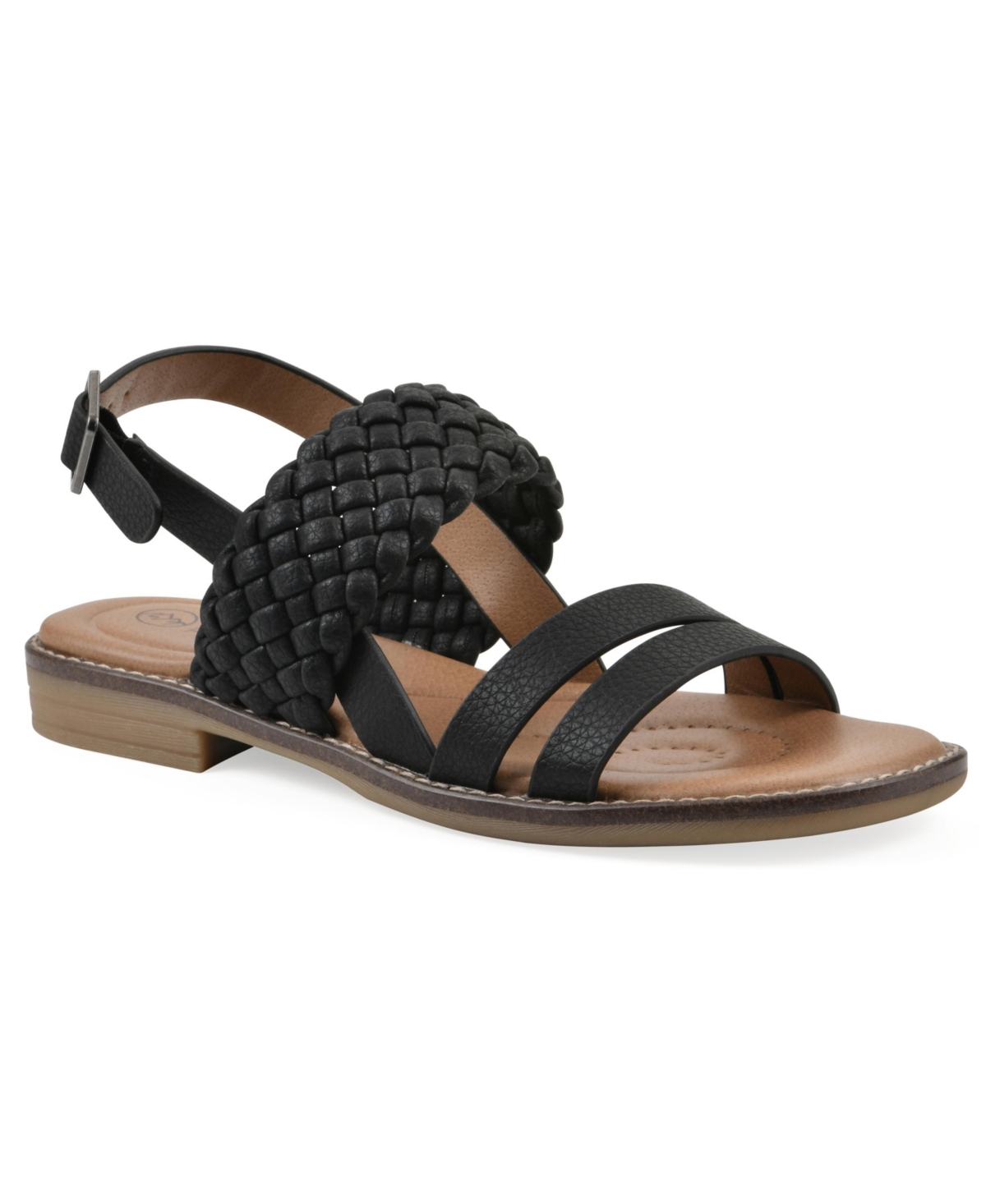 White Mountain Women's Macaroni Round Toe Flat Sandals In Black Smooth
