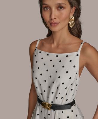 【Donna Karan New York】Linen-Blend Polka-Dot A-Line Dress Donna Karan New York Women's Linen-Blend Polka-Dot A-Line