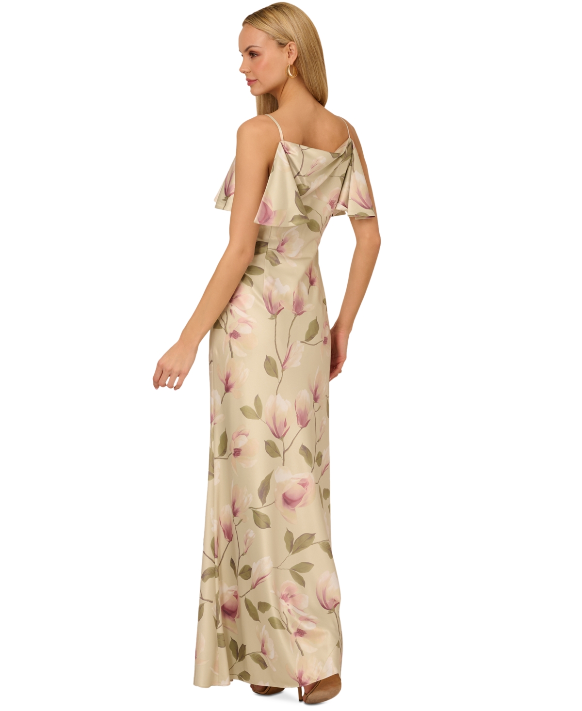Adrianna By Adrianna Papell Women's Printed Satin Sleeveless Cowlneck Gown In Green Multi