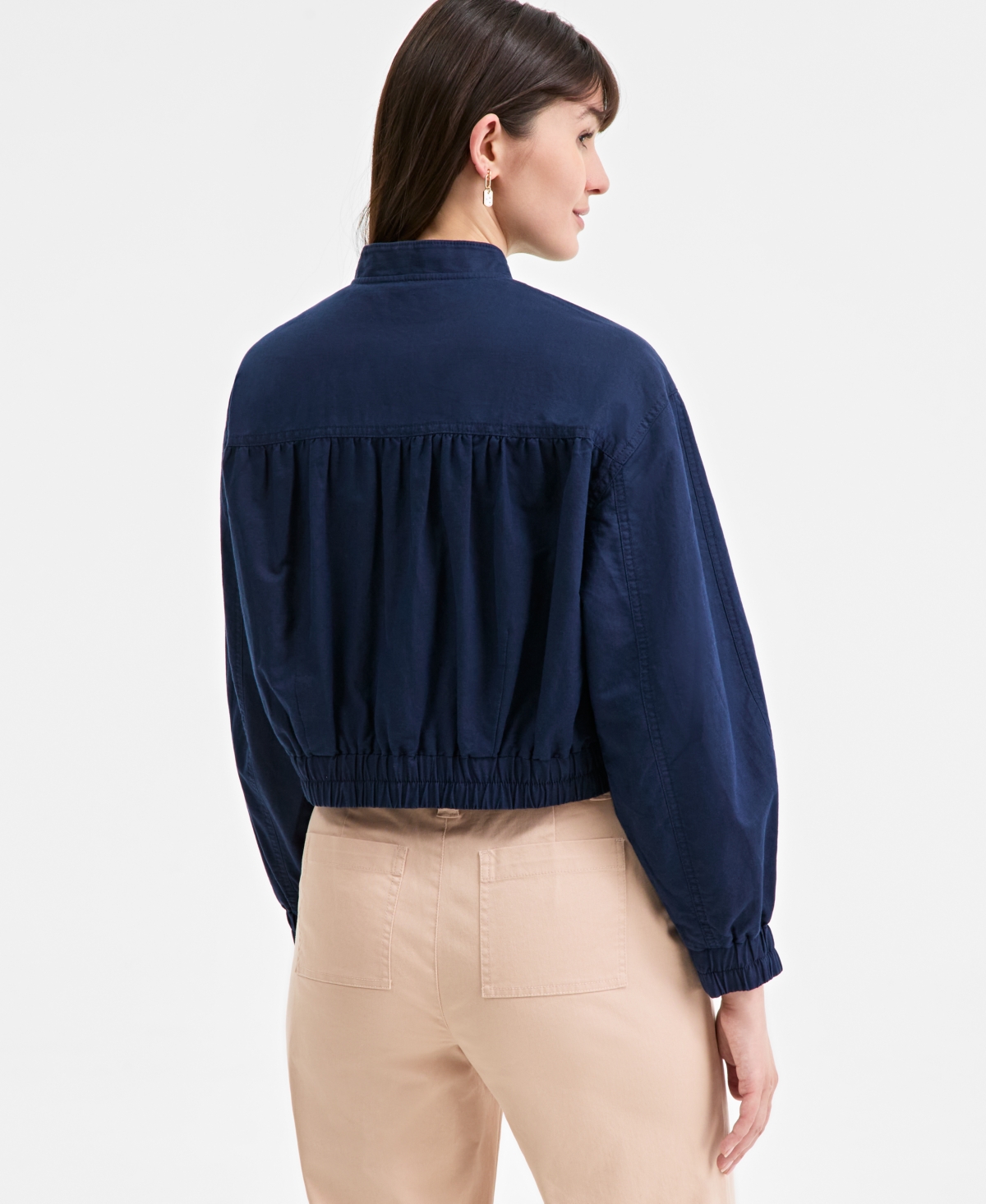 On 34th Women's Cropped Linen Utility Bomber, Exclusively At Macy's In Intrepid Blue