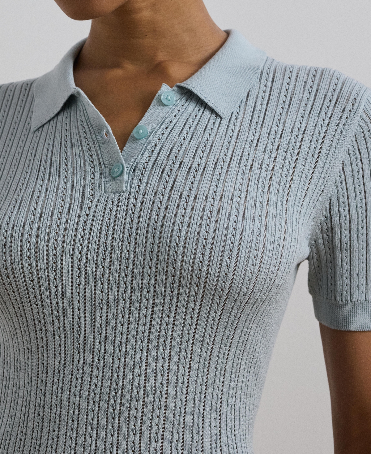 Ralph Lauren Women's Pointelle-knit Cotton-blend Polo Sweater In Aqua Pearl