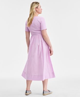 Women's Mixed-Media Short-Sleeve Midi Dress, Exclusively at Macy's