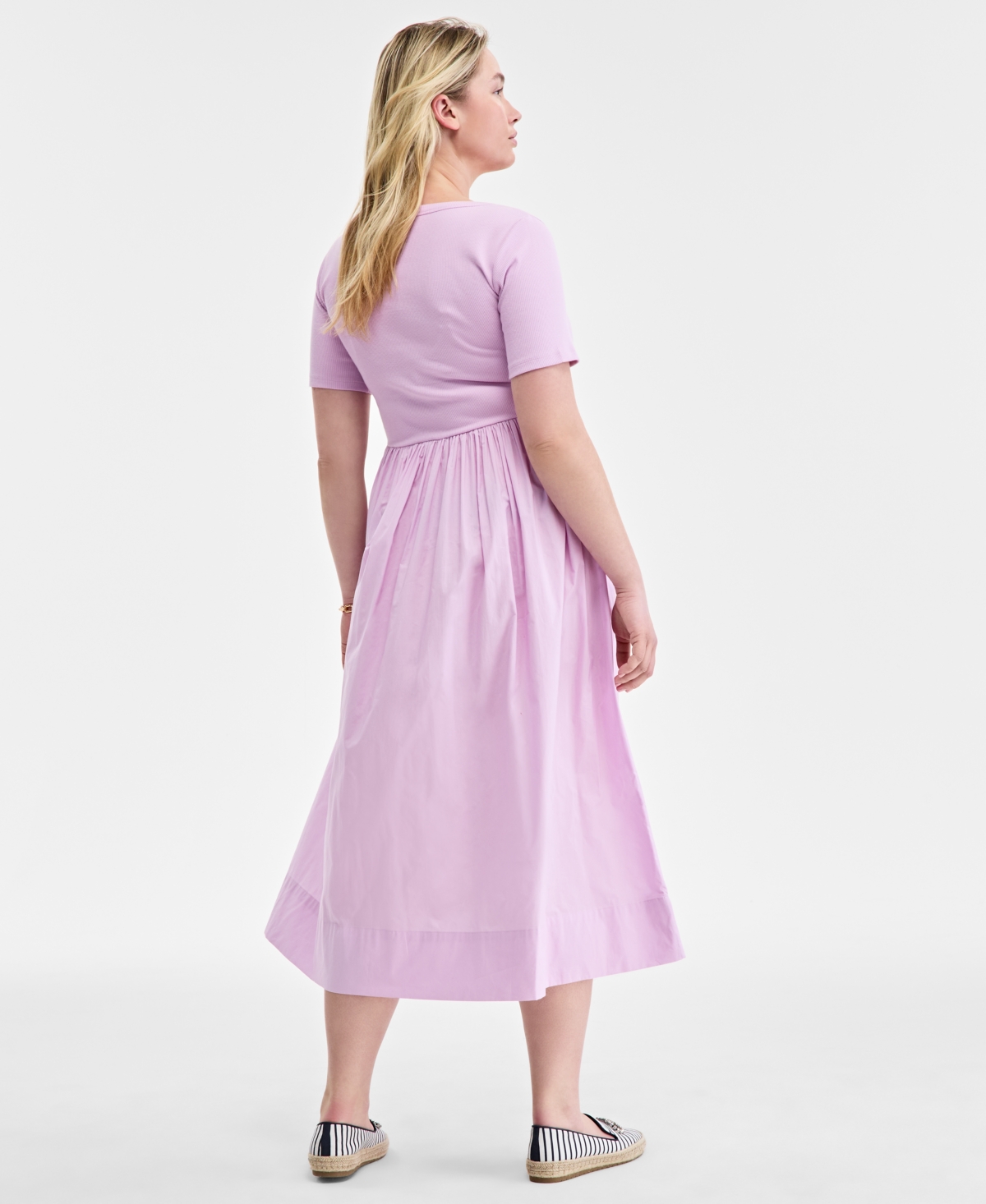 On 34th Trendy Plus Size Scoop-neck Mixed-media Midi Dress, Exclusively At Macy's In Orchid Bouquet
