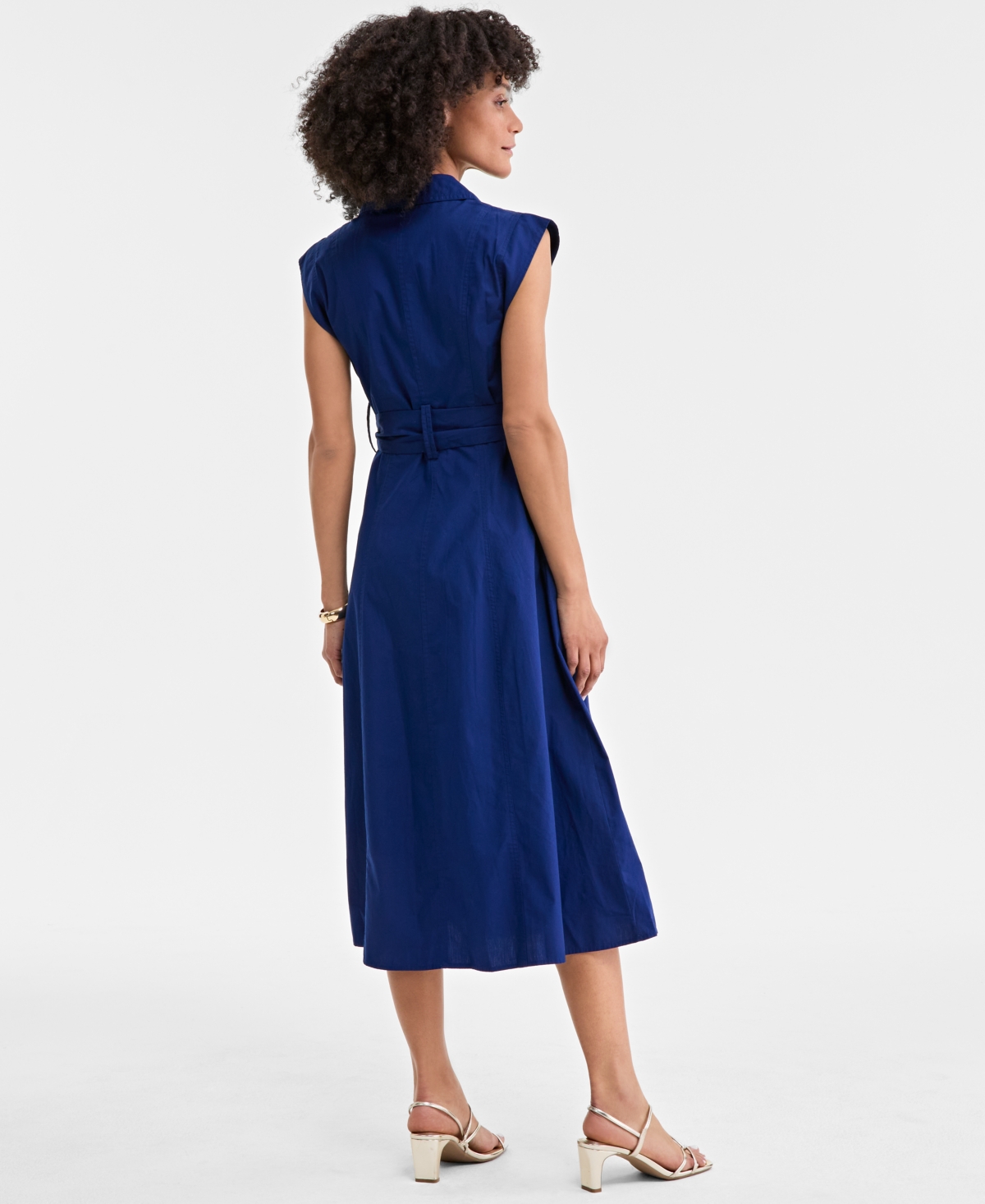 On 34th Women's Cotton Belted Midi Shirtdress, Exclusively At Macy's In Blazing Navy