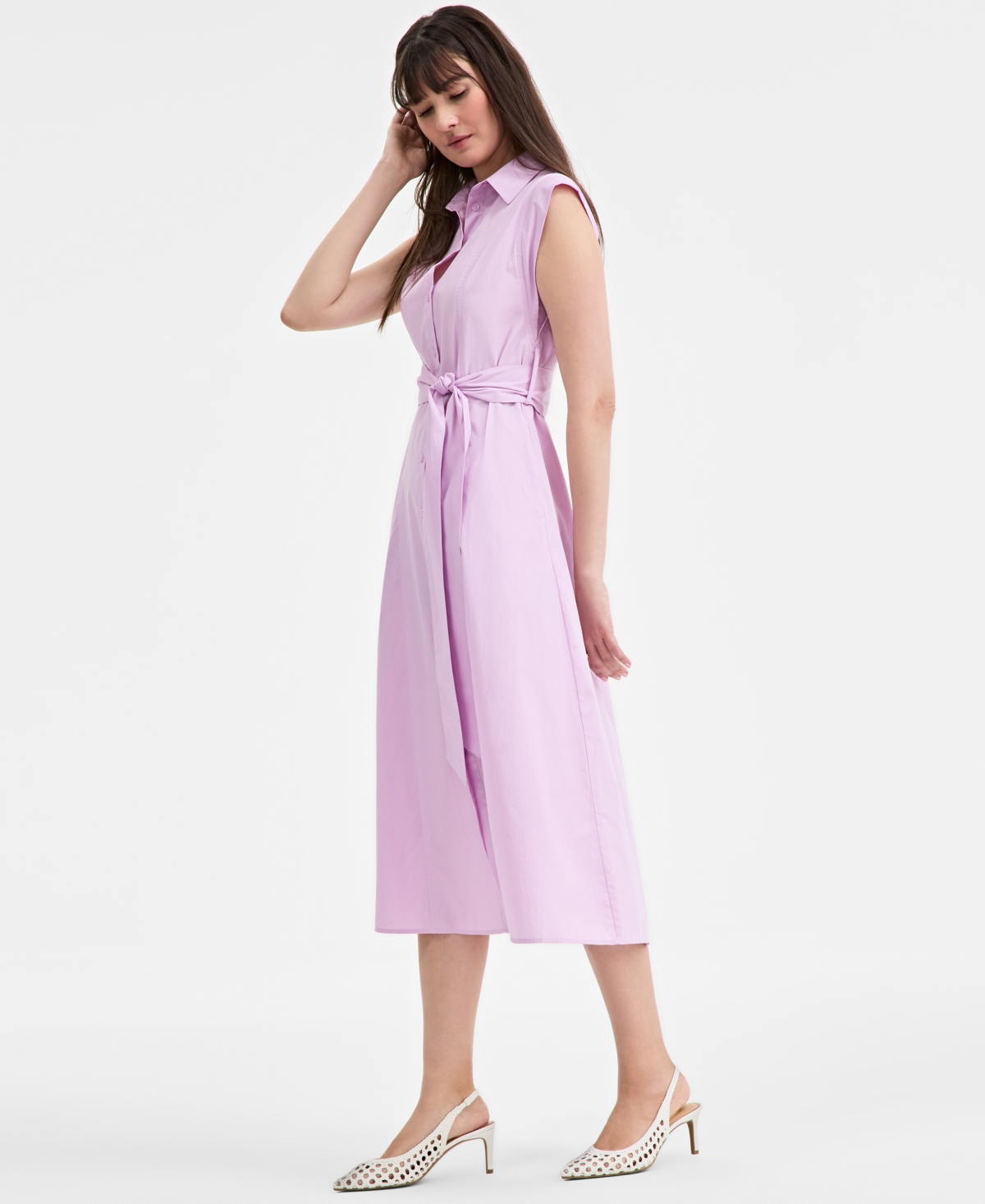 On 34th Women's Cotton Belted Midi Shirtdress, Exclusively At Macy's In Orchid Bouquet