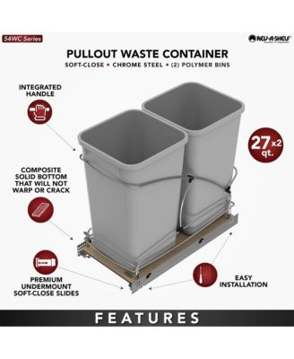 Double 27 qt. Pullout Trash Containers, Gray, 54WC-1527SC-17-1