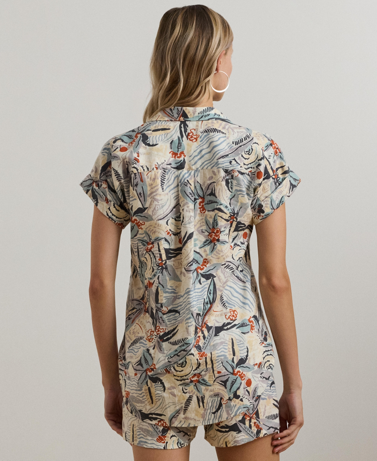 Shop Ralph Lauren Women's Relaxed-fit Print Short-sleeve Shirt, Regular & Petite In Cream Multi