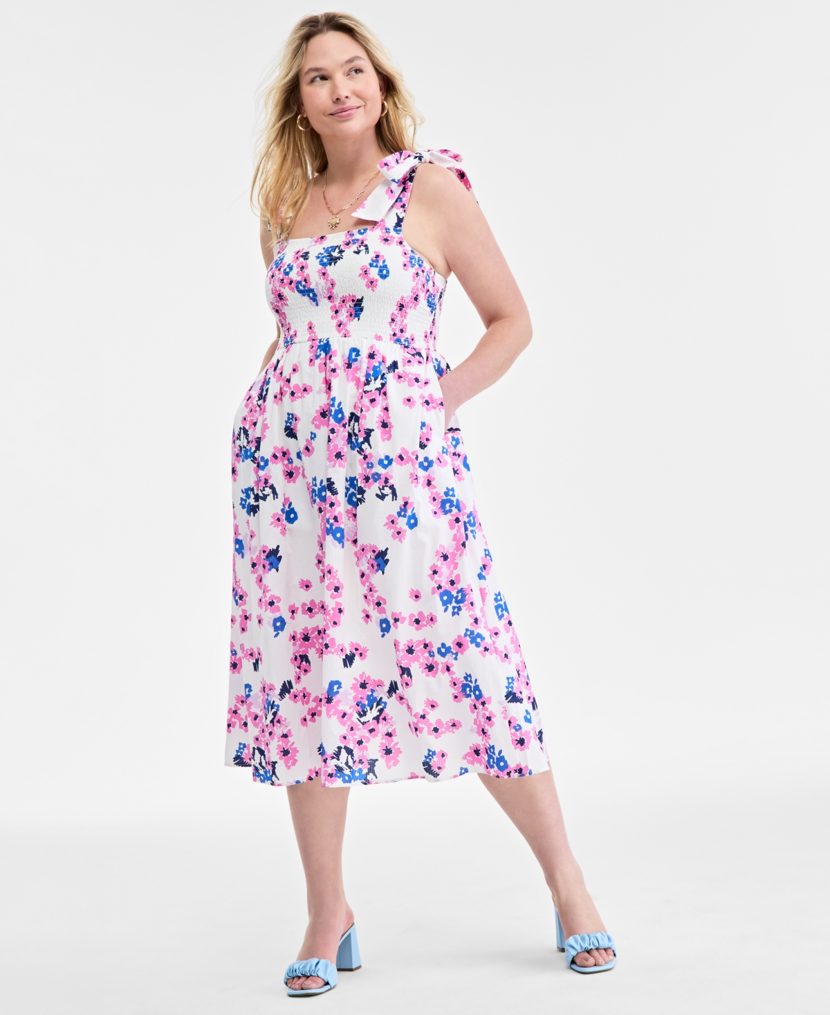Shop On 34th Women's Mommy & Me Cotton Bouquet-print Tie-strap Smocked Midi Dress, Exclusively At Macy's In Washed White