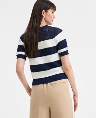 Женский полосатый свитер с коротким рукавом On 34th, джинсы прямого кроя с манжетами на высокой посадке и кроссовки Carriee Flower, эксклюзивно представленные в Macy's