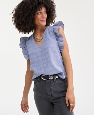 On 34th - Women's Textured Ruffled Sleeveless Top