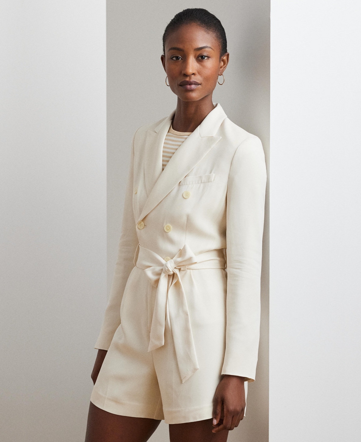 Shop Ralph Lauren Women's Belted Double-breasted Cady Romper In Mascarpone Cream