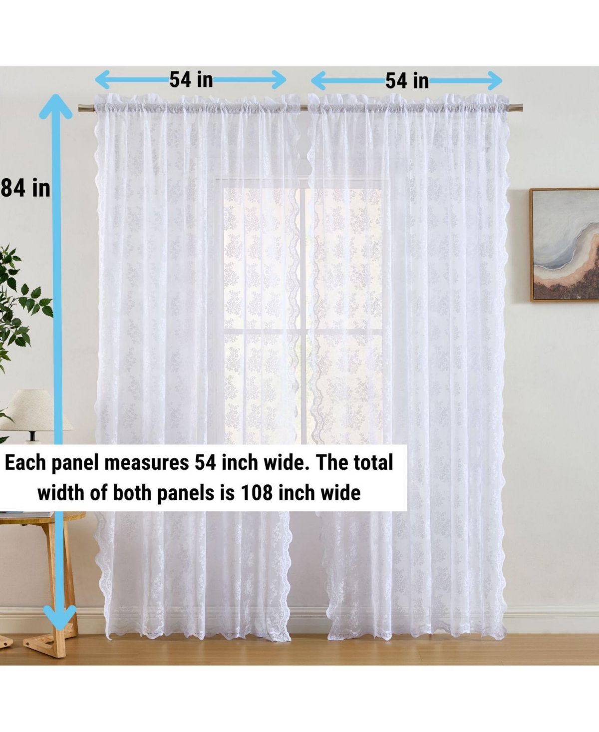 Hlc.me Jolene Floral Soft Decorative Lace Semi Sheer Light Filtering Rod Pocket Window Treatment Curtain Panels
