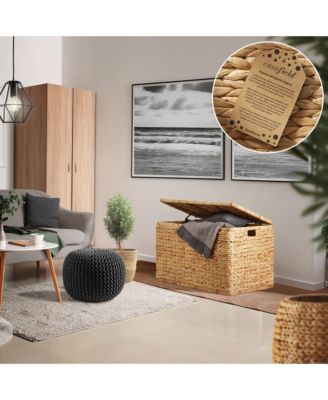 30" Storage Chest with Lid, Handles, Safety Hinge - Espresso, Water Hyacinth Wicker Storage Trunk Basket for Bedroom, Entry Way, Living Room