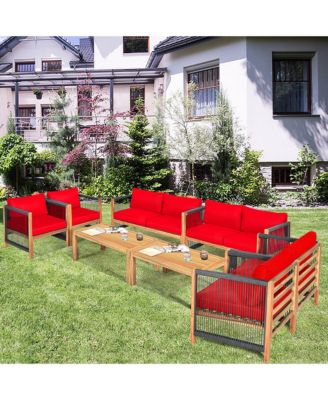8 PCS Acacia Wood Patio Conversation Set w/Cushions for Garden