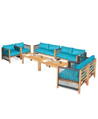 8 PCS Acacia Wood Patio Conversation Set w/Cushions for Garden