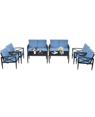 8PCS Patio Furniture Set Aluminum Frame Cushioned Sofa Chair Coffee Table