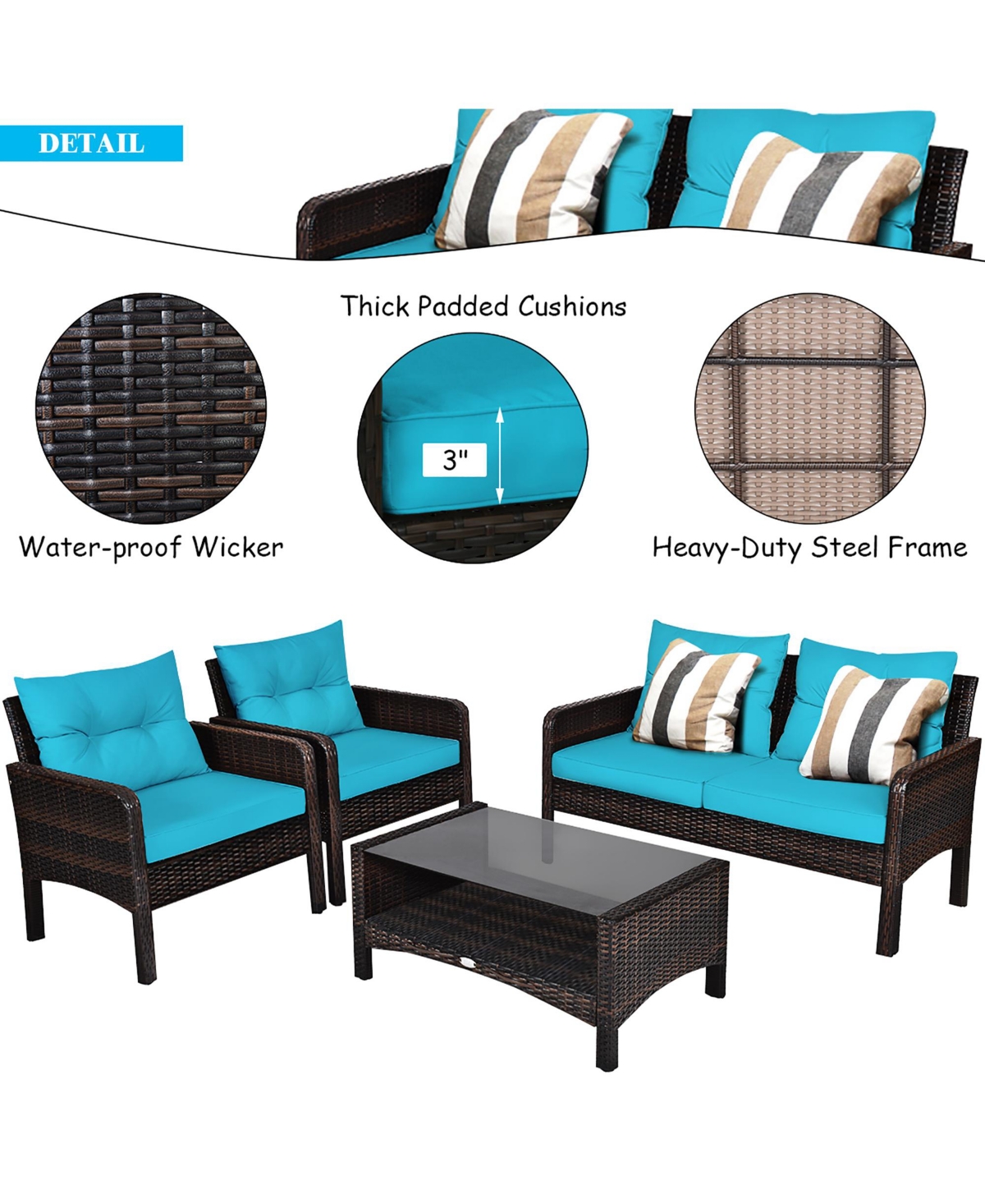 8PCS Patio Rattan Sectional Furniture Set Loveseat Sofa Coffee Table