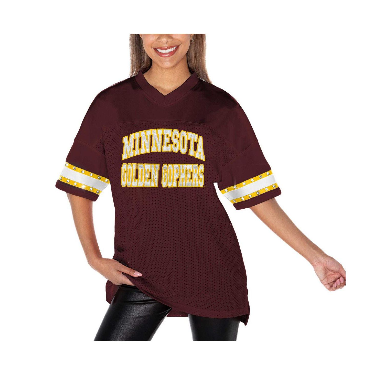 Women's Maroon Minnesota Golden Gophers Until Kickoff Rhinestone Fashion T-Shirt