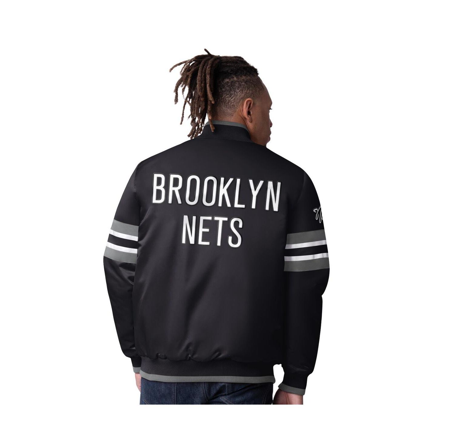 Men's Black Brooklyn Nets Scout Varsity Satin Full-Snap Jacket