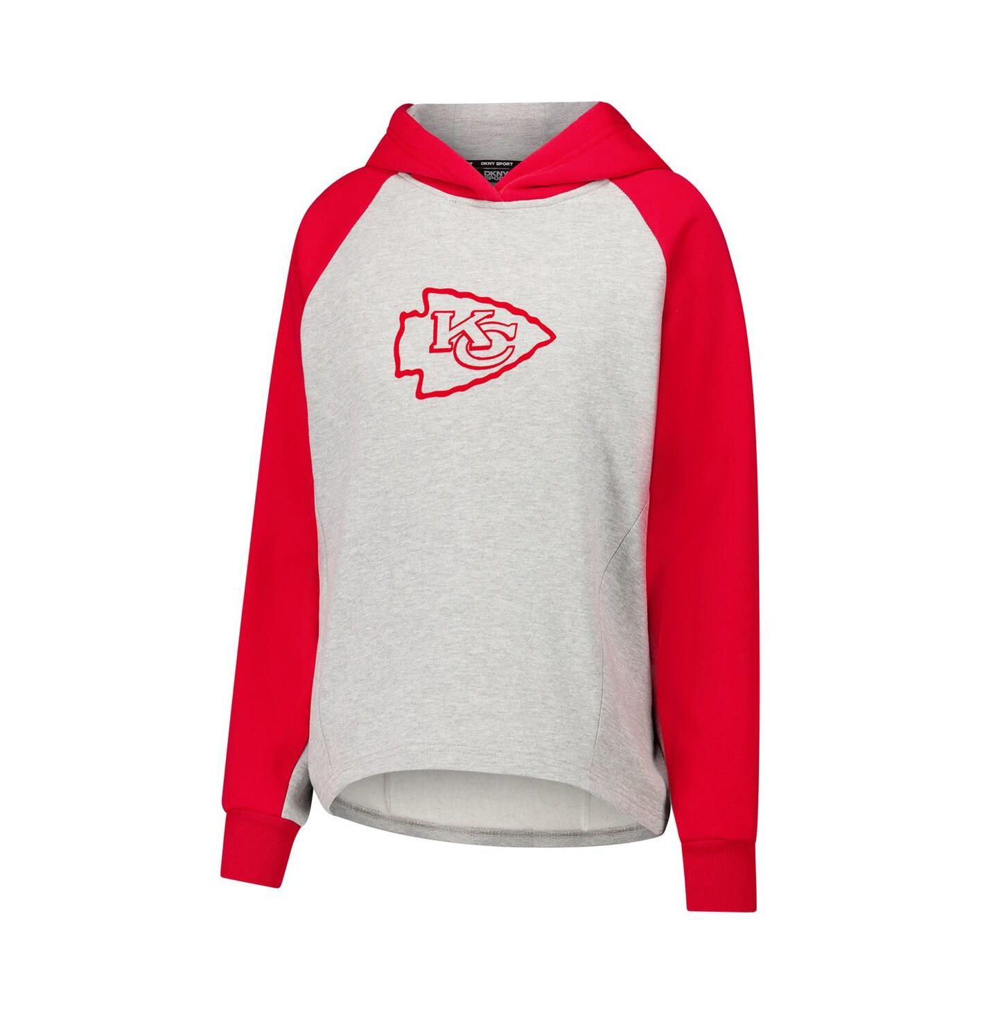 Женское худи DKNY Gray/Red Kansas City Chiefs Joy Cropped Raglan Pullover — фото 3