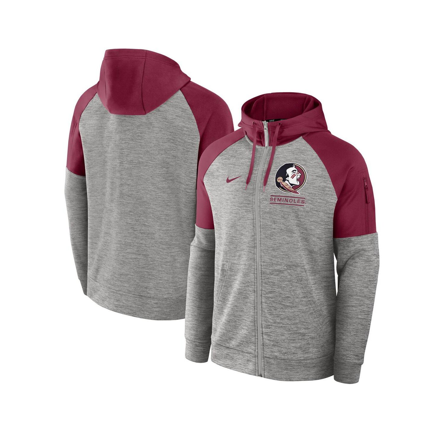 Men's Heather Gray Florida State Seminoles Fitness Raglan Performance Full-Zip Hoodie