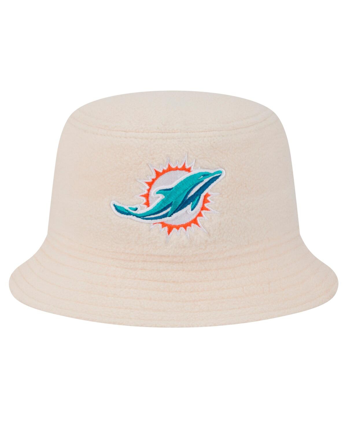 New Era Women's Cream Miami Dolphins Cozy Sherpa Bucket Hat In Cream