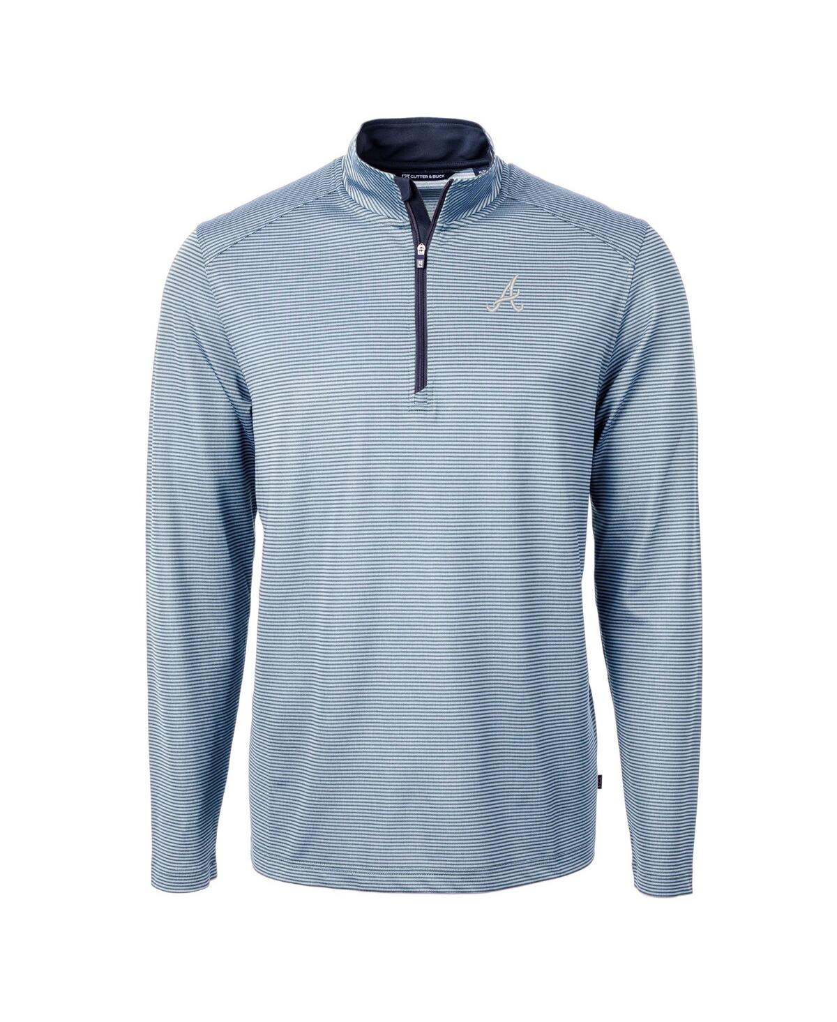 Cutter & Buck Men's Light Blue/navy Atlanta Braves Virtue Pique Micro Stripe Quarter-zip Pullover Top In Light Blue,navy