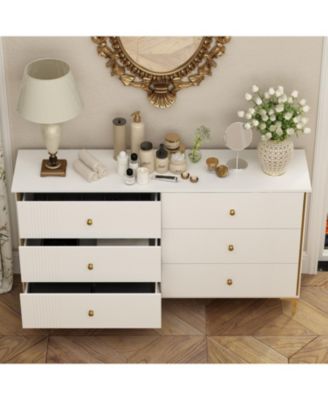 White Wooden Storage Cabinet Bedside Chest with 6-Drawer