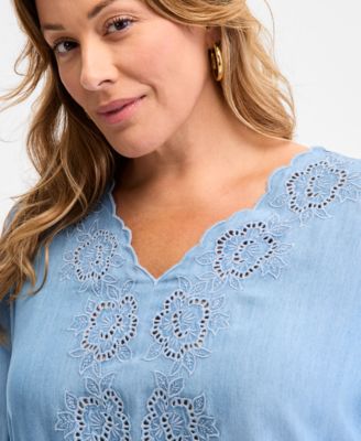 売れ筋商品|||スタイルアンドコー カットソー トップス レディース Plus Size Scalloped Eyelet Top, Exclusively at Macy's Anna Wash Style & Co Plus Size Scalloped Eyelet Top, Exclusively at