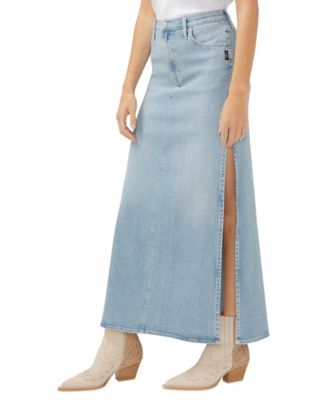 Women's Side Split Denim Maxi Skirt