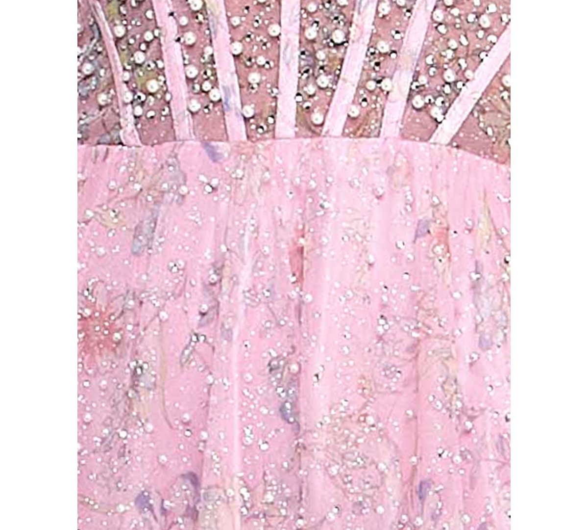City Studios Juniors' Faux-pearl Glitter Rhinestone Tulle Ball Gown, Created For Macy's In Pink,sky