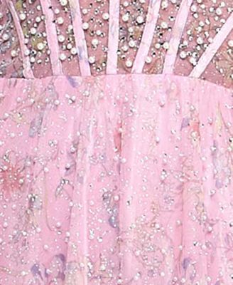 Juniors' Faux-Pearl Glitter Rhinestone Tulle Ball Gown, Created for Macy's