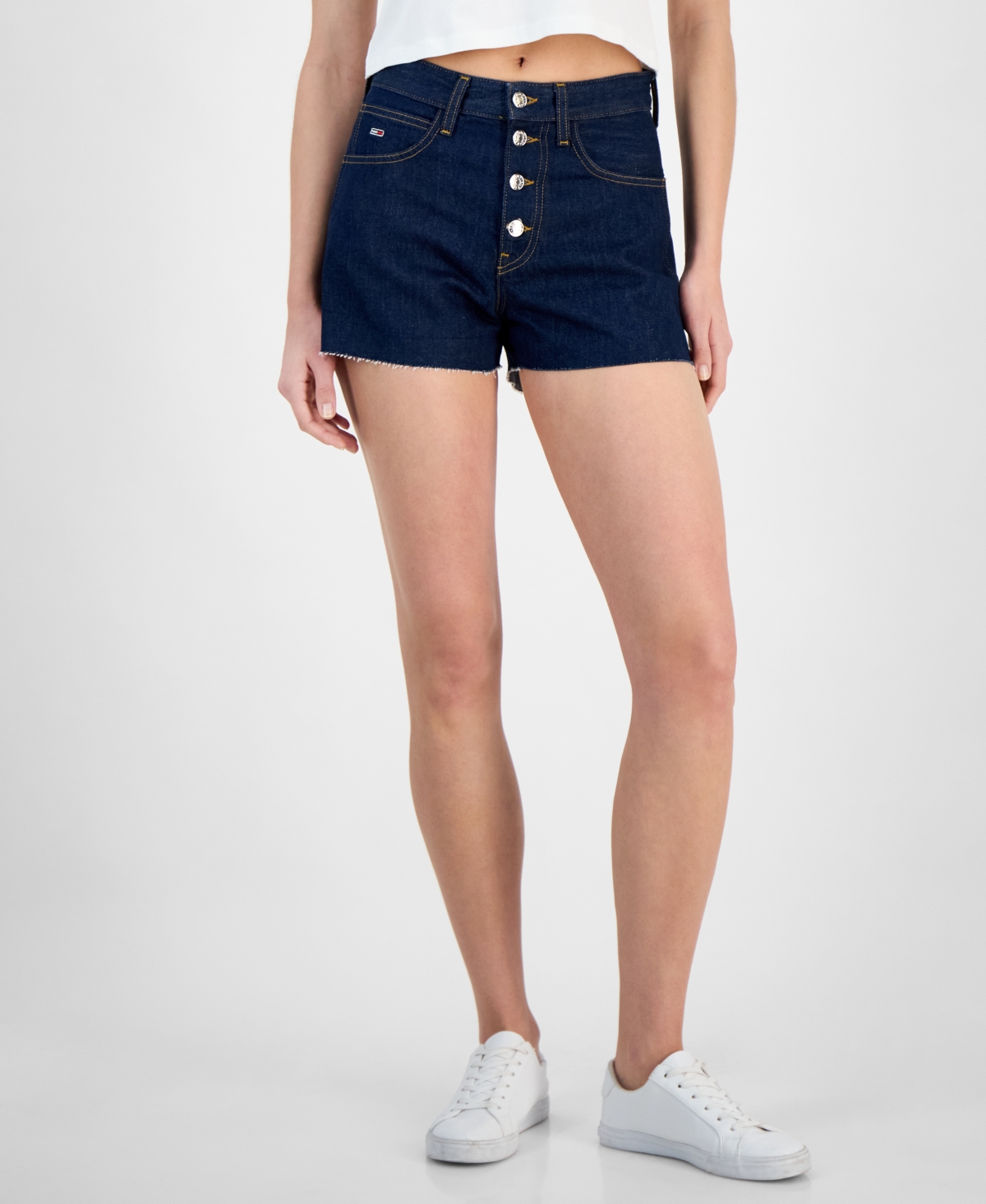 Tommy Jeans Women's Cotton Denim Button-fly Shorts In Denim Dark